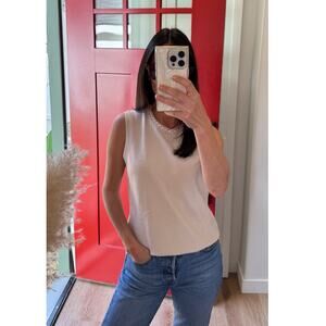 Karl Lagerfeld Cream Pearl Embellished Sleeveless Knit Tank Top – Size Small